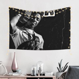Youngboy Music Never Rapper Broke Again Tapestry Background Cloth Wall Hanging Curtain Wall Decor Bath - Color: black, Size: 80x60IN (203x152cm)