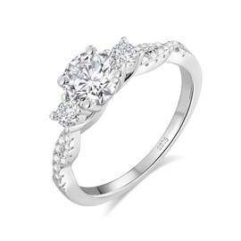 Moissanite Rings, S925 Sterling Silver 1CT Round Cut Diamond Promise Ring for Women, 18K White Gold Plated Engagement Wedding Anniversary Ring Eternity Bands, Size 8