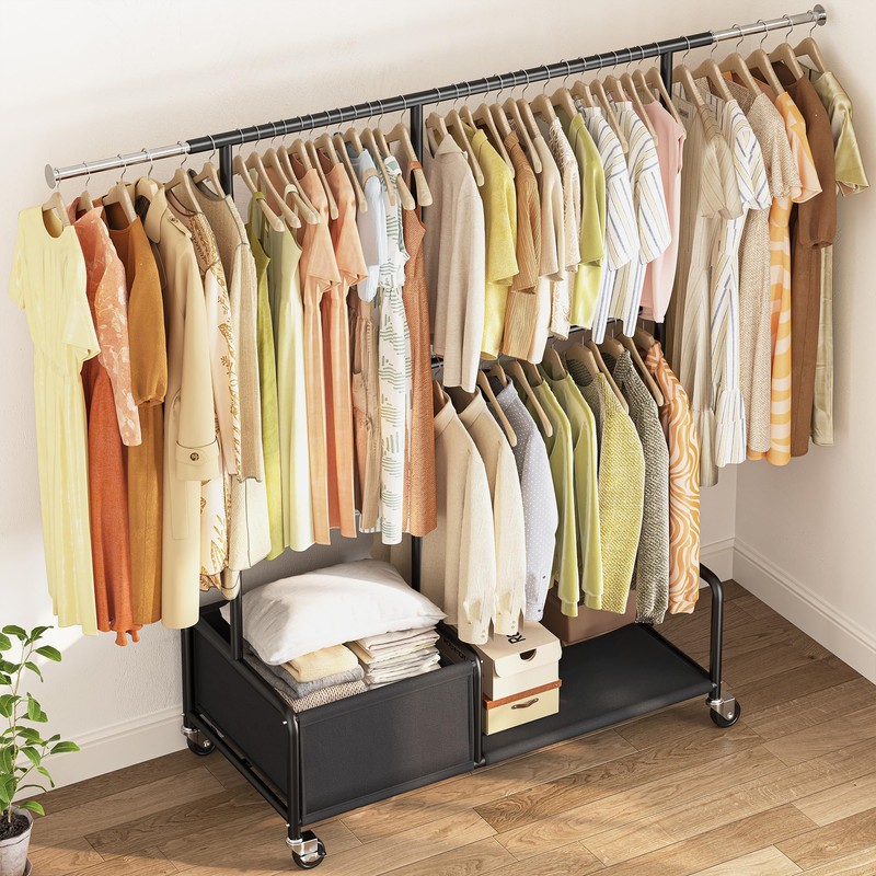 Raybee Clothes Racks for Hanging Clothes with Shelves, Adjustable Clothing