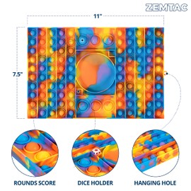 ZEMTAC Big Pop Game Board with Dice Holder - Rules Included - Jumbo Push it Popper Fidget Toy - Huge Simple Dimple Bubbles (Blue/Orange Tie Dye)