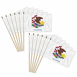 Illinois 12x18in Stick Flag - 1 dozen pack