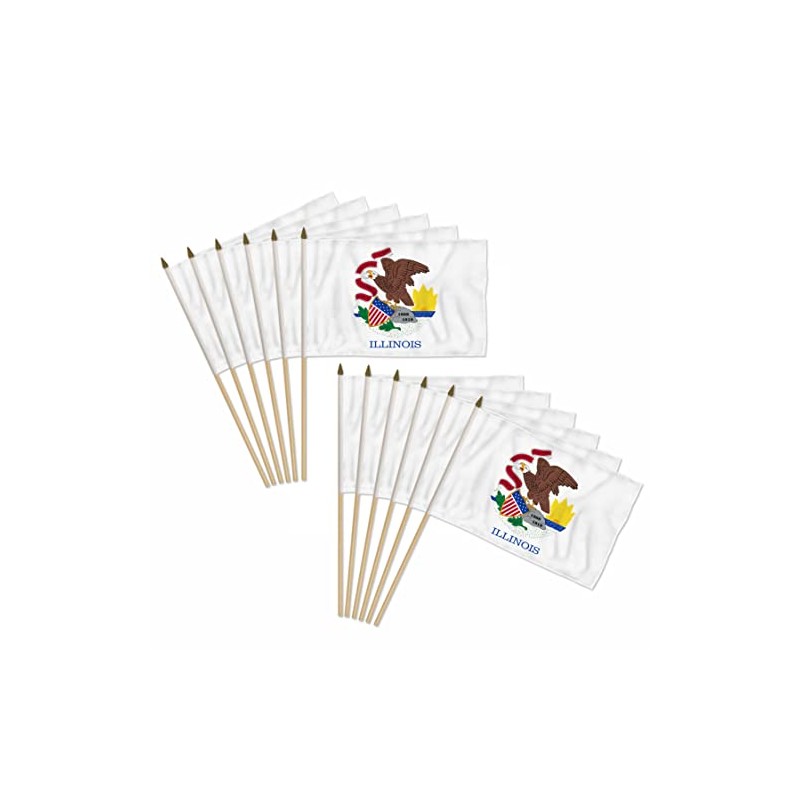 Illinois 12x18in Stick Flag - 1 dozen pack