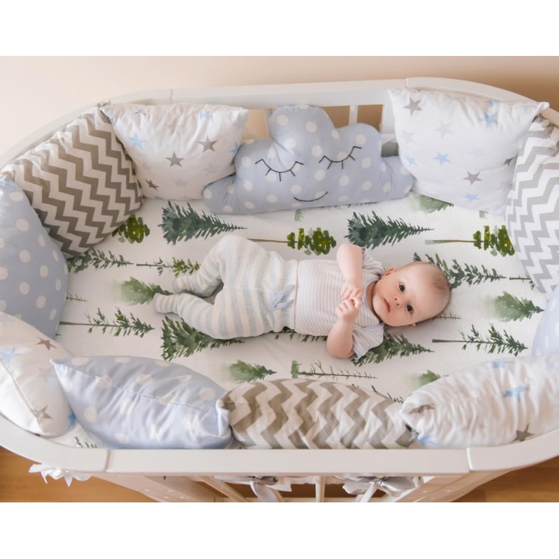 4 Pack Woodland Neutral Bassinet Sheets Set Unisex Forest Animals