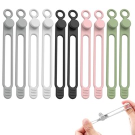 Bridas de Silicona Reutilizables Ajustables, Organizador de Cables para Casa y Oficina, Cintas Elásticas Multiusos para Agrupar Cables de PC, TV, Auriculares y Ordenar Objetos del Hogar (10pc)