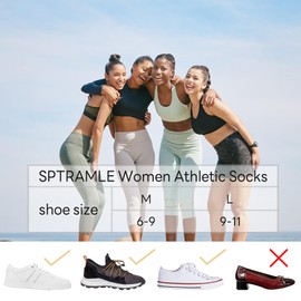 SPTRAMLE Ankle Socks for Women, 6 Pairs Athletic Running Socks Cotton Low Cut Tennis Sports Tab Socks Size 9-11