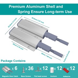 Hehdbz 6 Pcs Cabinet Magnetic Push Latches, Push to Open Touch Latches for Cabinet Door, Heavy Duty Push Release Magnetic Latch for Kitchen Drawers Wardrobes Door Closure