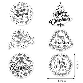 Merry Christmas Clear Stamps for Card Making Decorative Xmas Theme Happy New Year Leaf Lace Snowflake Clear Rubber Stamps with Sentiment Words Winter Clear Stamp for Card Making DIY Photo Album