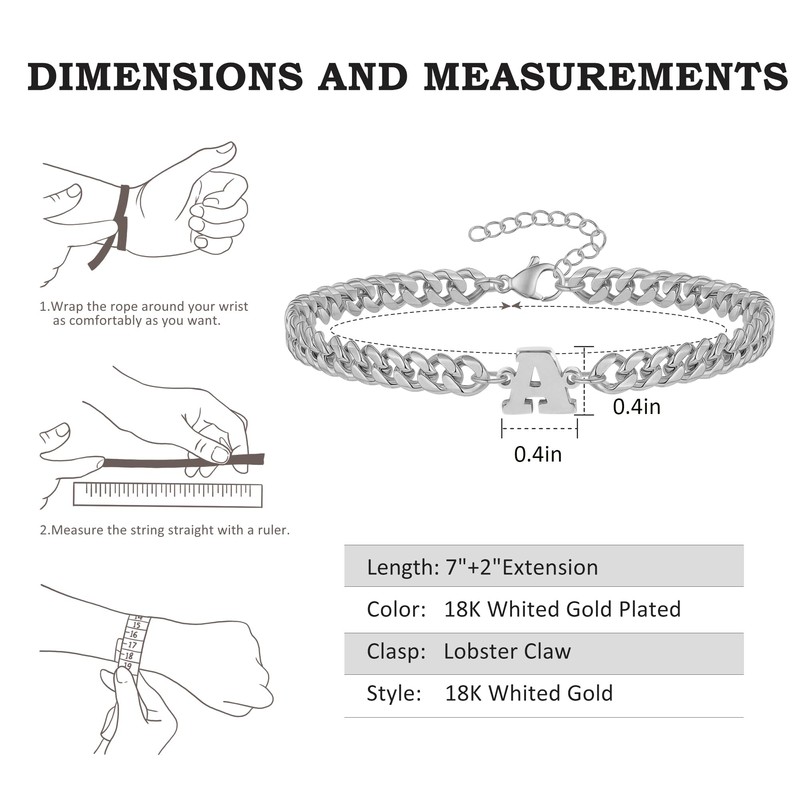 GIFT4U Silver Cuban Link Initial Bracelet - Chain Bracelet for