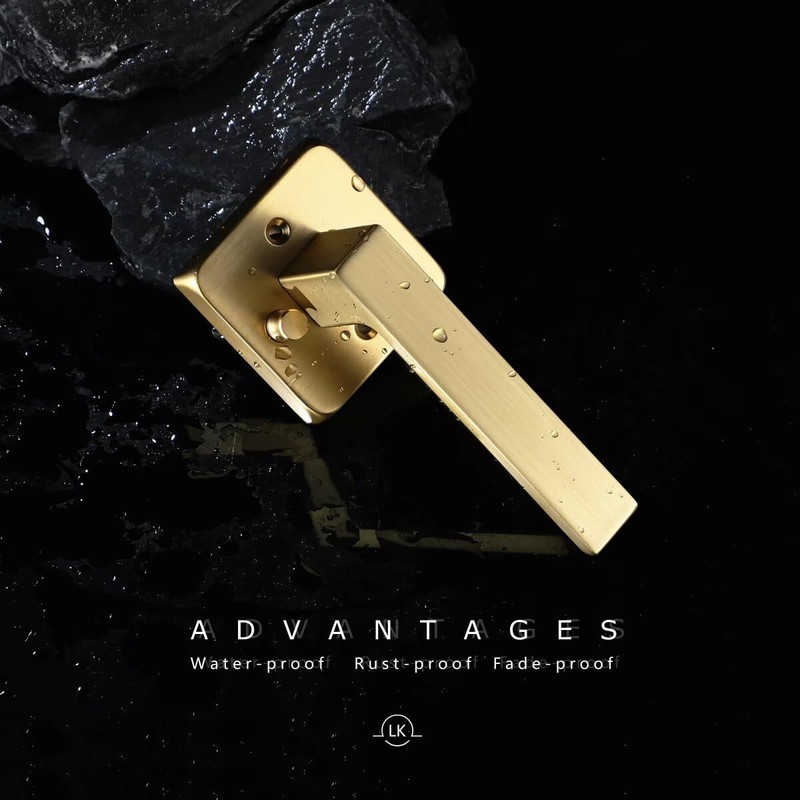 Linkaa Privacy Door Lever Gold Satin Brass Square Door Handle