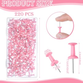 220 Count Pink Push Pins, Standard Plastic Head Steel Point Gold Thumb Tacks Decorative Push Pins for Cork Board Wall Hanging
