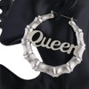 Old English Font Queen Word 9cm Large Bamboo Hoop Earrings