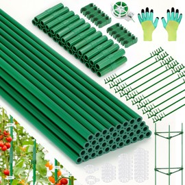 Qinzave 123PCS Garden Stakes Set with 36PCS 16 Inch Fiberglass Plant Sticks and Stake Arms, DIY 4ft 5ft 6ft 7ft 8ft Tomato Stakes, Garden Stakes for Vegetables Tomato Pepper Indoor Outdoor Plants