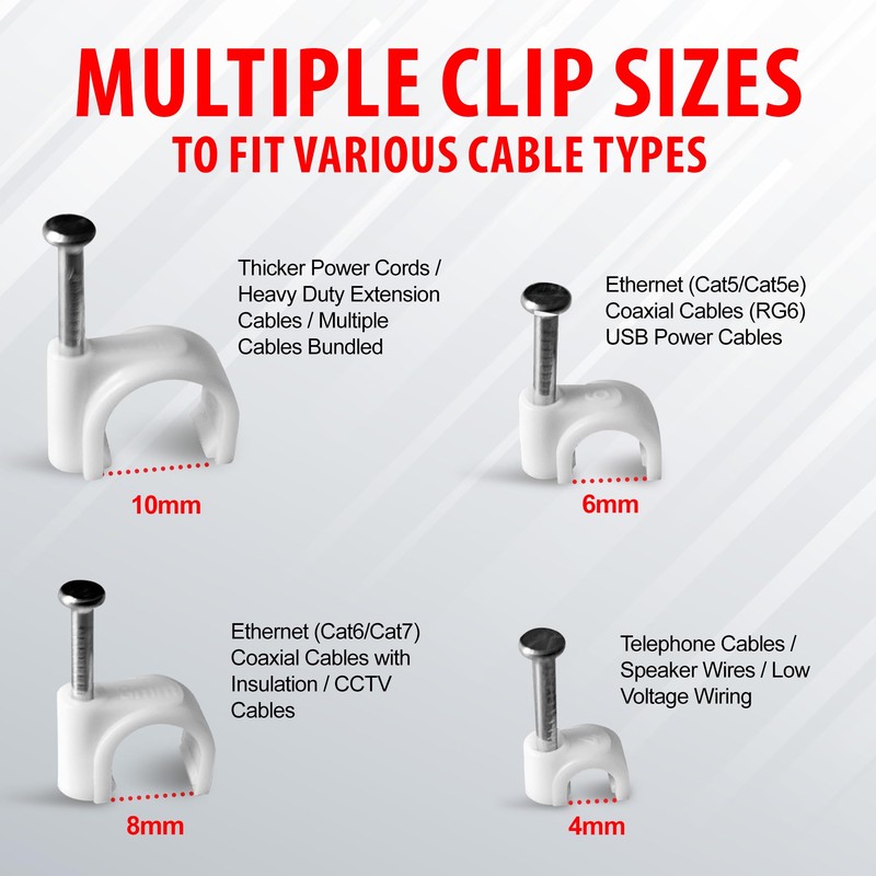 SCREWBOX® Cable Clips, 400 Pcs Durable White Wire Clips -4/6/8/10mm,