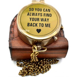 Rimsha Brass Chain Compass Pandent Nautical Quote Engraved Gifts for Loved Ones, Compass Necklace with Lightweight and Portable Brass for Men Chain Camping