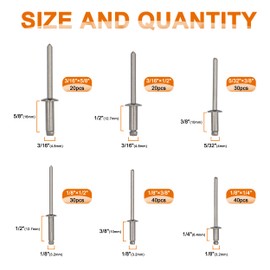 ISPINNER 180pcs Stainless Steel Blind Rivets, 1/8" 5/32" 3/16" Pop Rivets 6 Sizes Assortment Kit