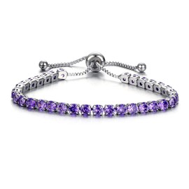 Treasure Bay Crystal Adjustable Tennis Bracelet For Women | 14K Gold Plated Cubic Zirconia Classic Tennis Bracelet for Girls (Purple - White Gold)