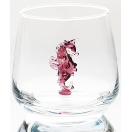 HeguSun 3D Drinking Glass Cup with Cute Animal Figurine Inside, Hand Blown Glass Sehorse Figure Inside Mug, Stemless Glass for Wine, Water, Milk, Beverages, 12oz(Seahorse)