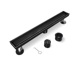 HTOH Black Shower Drain, 24 Inch Linear Shower Drain with Removable Tile Insert Grate, 2 in 1 Bathroom Modern 304 Stainless Steel Matte Black Shower Floor Drain with Adjustable Feet,Hair Strainer