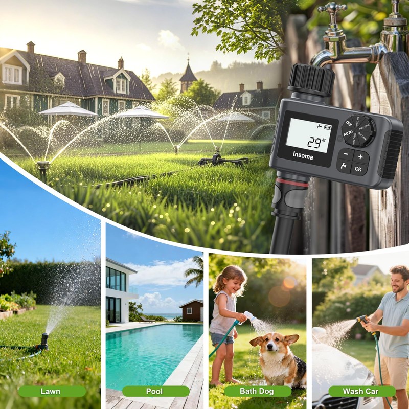 Water Timer, Digital Irrigation Controller System with Rain Delay/Manual Mode/Automatic,