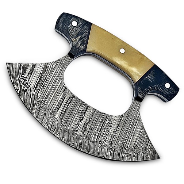 HIVE BLADES Damascus Ulu Knife Pizza Cutter Rocker Knife Mezzaluna