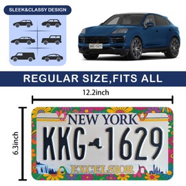Hippie Flowers License Plate Frame - Unobstructed Narrow-Edge 2 Packs Universal Stainless Steel Car License Plate Frames Holder Solid Holder with 4 Holes Rustproof for Men Women