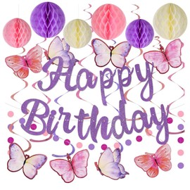FULHANY 16-Piece Party Decoration Birthday - Children's Birthday Decoration - Birthday Decoration Butterfly - Complete Set, Suitable for Girls' Birthday Parties, Room Decorations, Holiday Party