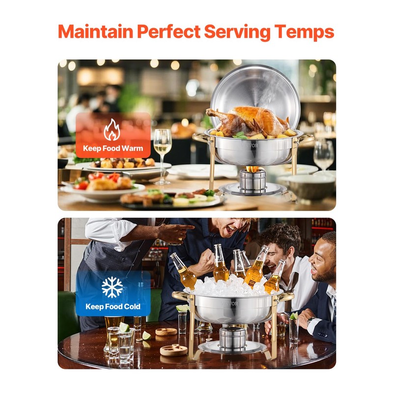 VEVOR Chafing Dish Buffet Set, 5 Qt 4 Pack, Stainless