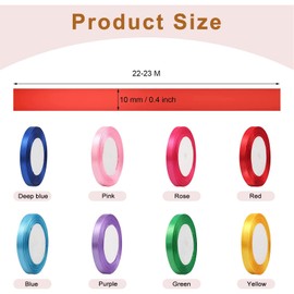 MOSNOW 8 Roll Satin Ribbon, 1cm x 22m Double Sided Satin Ribbon for Articles Wrapping Crafting Valentine's Day Wedding Party Decoration Bow Ribbon