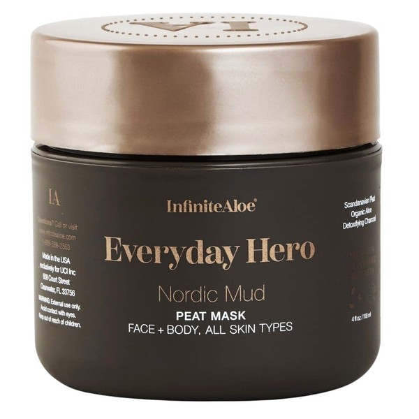 InfiniteAloe Nordic Mud Face Mask Skin Care Treatment. Peat + Charcoal Face Mask for Face + Body, Suitable for All Skin Types - 4 Oz. - A Part of the Everyday Hero Line of Products by IA