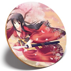 1 x Samurai Anime Girl Japanese - Round Coaster Kitchen Student Kids #2815