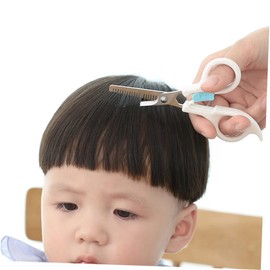 TOVINANNA 2pcs Boy Girl Safety Haircut Scissor Thin Cutting Thinning Scissors for Boy Girl Household Hairdressing Tools Flat Teeth Scissors White