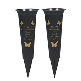 OnlineStreet Grave Flower Holders/Memorial Vases Ornaments - Plastic Grave Decorations and Memorial Gifts Engraved with Funeral Verses for your Loved Ones (Granddaughter Pk2), One Size (13659)