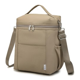 NOL Natural Organic Lifestyle Insulated Lunch Bags for Women Cooler Bag Lightweight Nylon Waterproof Lunch Box For Work (Khaki, Large)