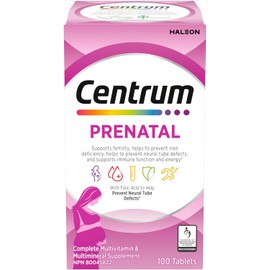 Centrum Prenatal Vitamin Tablet, Postpartum Multivitamin and Mineral Supplement, Essential Prenatal Vitamins, 100 Count (Packaging May Vary)