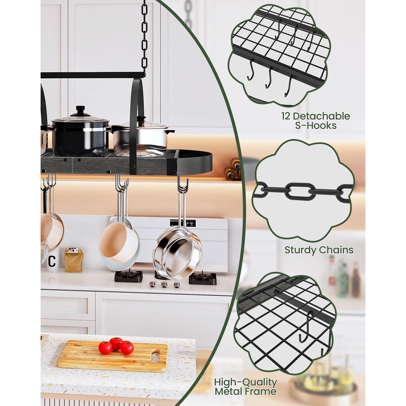 CHOEZON Hanging Pot Rack, Pot Hanger for Kitchen, Ceiling Mounted