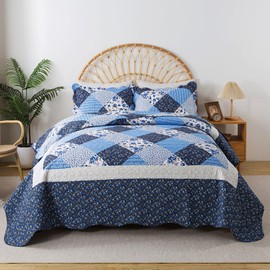 HoneiLife Quilt Sets Twin Size - 2 Piece Microfiber Quilts Reversible Bedspreads Patchwork Coverlets Floral Bedding Set All Season Quilts with Blue and White Porcelain Pattern