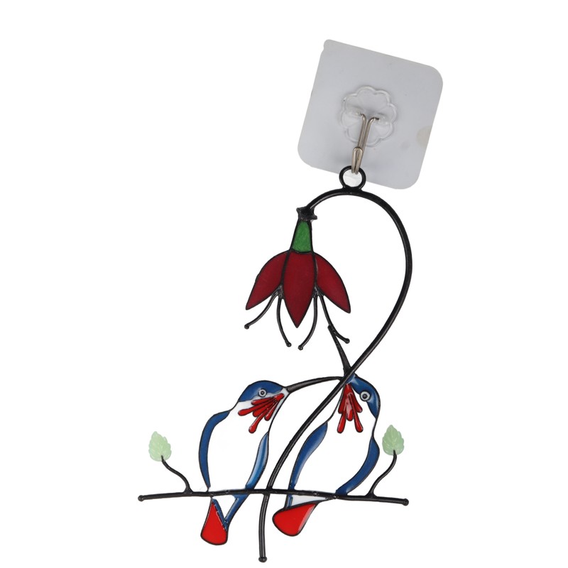 Stained Glass Hummingbird Decoration Metal Window Hanging Ornaments with Hook