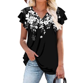 BETTE BOUTIK summer tops for women 2024 henley button down womens summer tops 2024 WhiteOutline Large