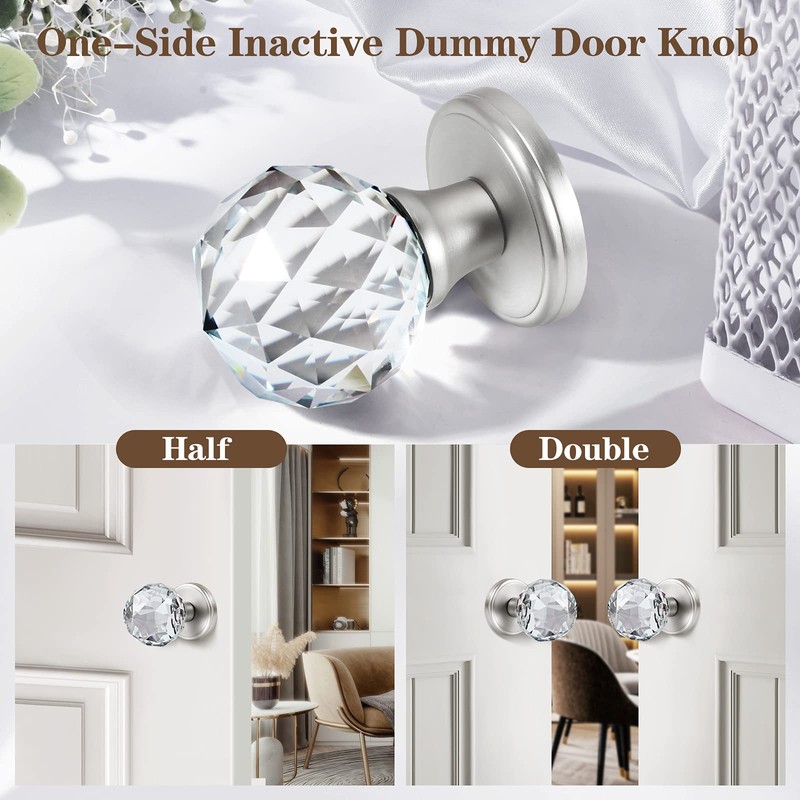 CLCTK 4 Pack Crystal Glass Dummy Door Knobs, Clear Diamond