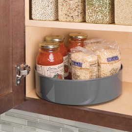 mDesign Lazy Susan Kitchen Rack - Practical Spice Rack For The Kitchen Cupboard - Rotating Spice Holder Made From Plastic