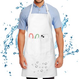 FunChaos Chef Apron for Men and Women Wash Free Bib Apron with 2 Pockets Water & Oil Proof Adjustable Aprons Professional for Cooking Kitchen Gardening Painting BBQ, White
