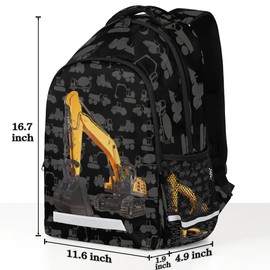 OMFUNS Excavator Truck School Backpack for Girl Boy Teen Cool Car Student Bookbag for Elementary Primary Junior School Bags College Travel Daypack Laptop Backpack for Men Women