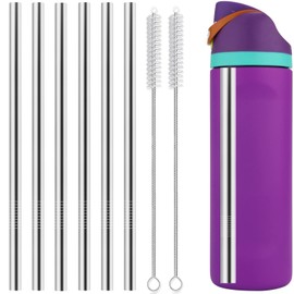 6 PCS Metal Replacement Straws for Owala Water Bottle 24 oz 32 oz, Reusable Stainless Steel Straws With 2 Cleaning Brush Compatible With Owala Water Bottle
