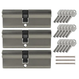 3x Profile Cylinder 85 mm 40/45 Simultaneous Locking Including 15 Keys