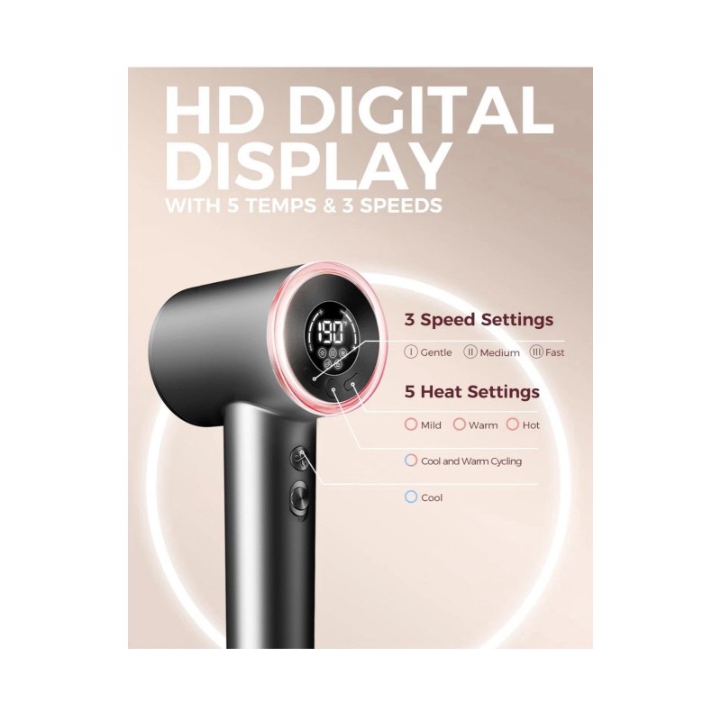 Goolioo Hair Dryer with Diffuser, Professional High-Speed Blow Dryer, Negative