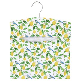 Gisela Graham Lemon & Blue Tit Peg Bag – Hanging Clothes Peg Storage with Hook – Laundry Peg Holder with Bright Lemon Print, Birds & Bees Design