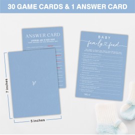 Minimalism Blue Baby Shower Game Cards, Baby Family Feud, Game Cards With Answer Card, Baby Announcement, Advice For The Parents, Funny Gender Reveal Party Favor,Party Game & Activities(30 Pcs) - A11