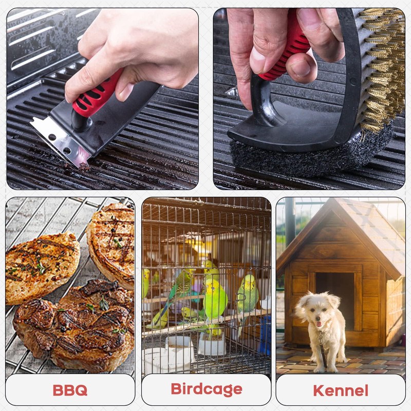 QBLEEV Bird Cage Cleaner, Stainless Steel Triangle Brush Set, Multi-Function