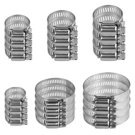 TRKETK 24 Pcs 6-51mm Hose Clips Set, Adjustable Stainless Steel Hose Clip Worm Drive Pipes Tube Clamp 304 Stainless Steel Small Hose Clamp for Pool, Washing Machine, Garden, Securing Hose (6 Size)