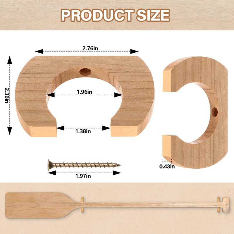 DaisyInner 4 Pcs Kayak Paddle Holder Rack, Wooden Oar Hold
